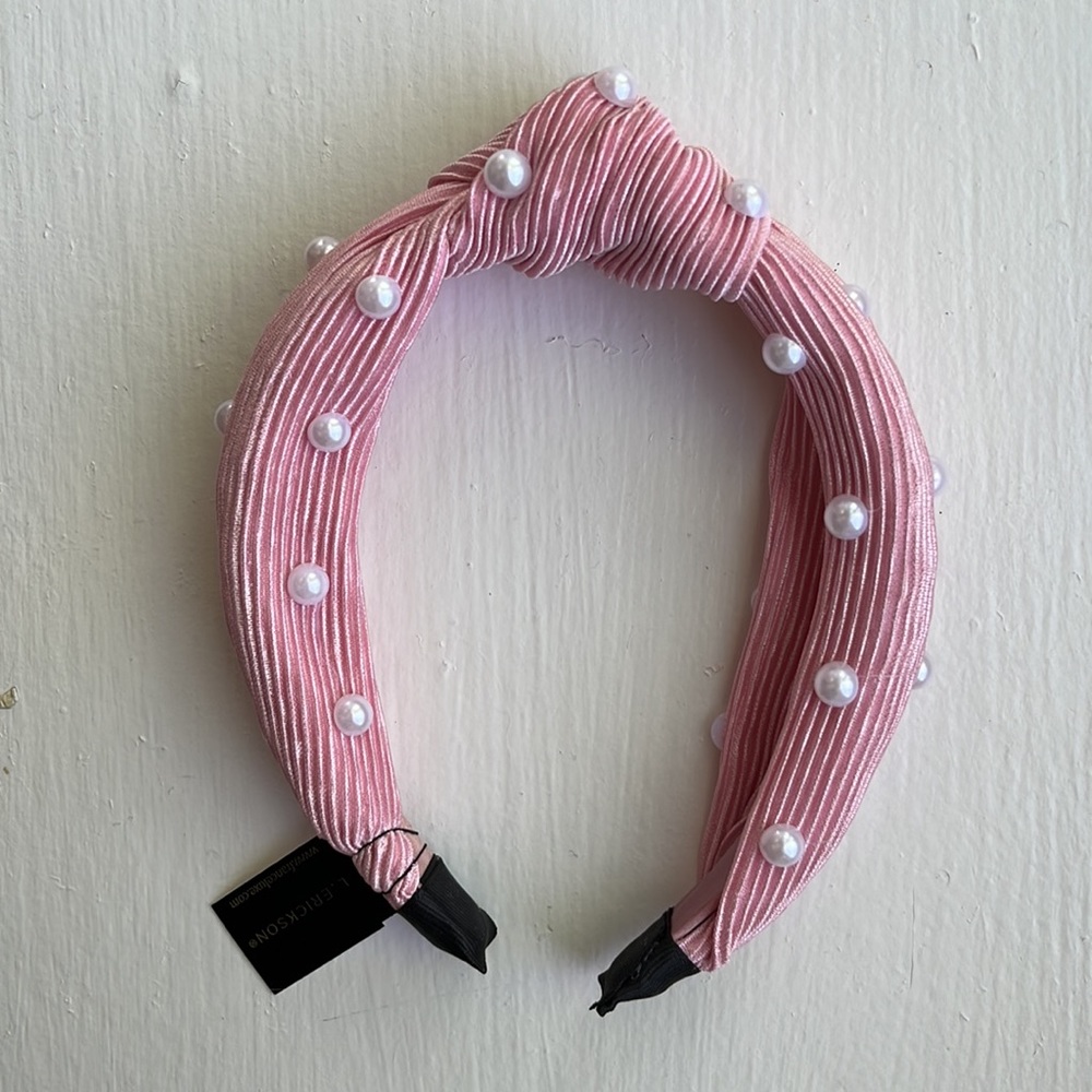 L. Erickson pink pearl top knot headband